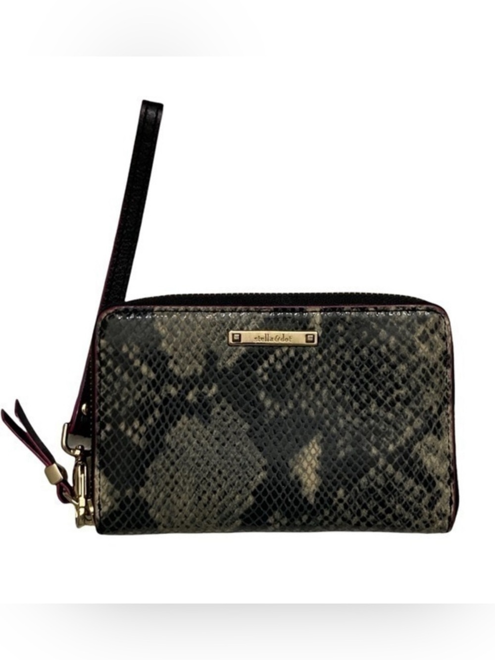 Stella & Dot Black Snake-Print Wristlet with Gold Accent
